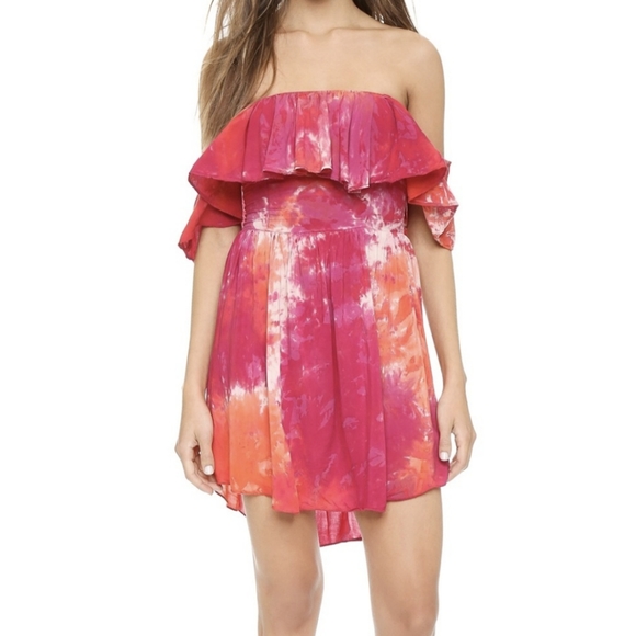 Tie Dye Ruffle Off Shoulder Mini Dress - Picture 7 of 8